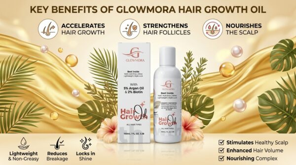 Glowmora Hair Growth Oil with Argan Oil & Biotin – 100ml